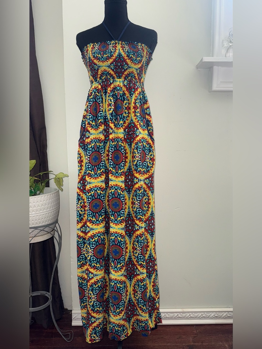 Band of Gypsies Multicolor Strapless Maxi Dress - Yellow, Blue, Red